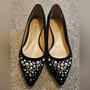 Unisa Black Flats with Pearl Accents